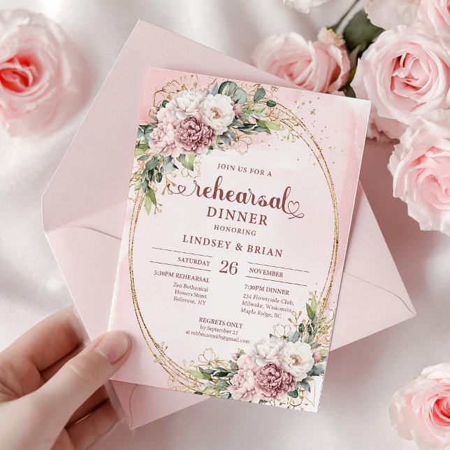 Sophisticated Boho Rose Gold Greenery Rehearsal  Invitation (Sophisticated Boho Rose Gold Greenery Rehearsal Invitation)