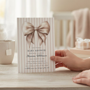 Sophisticated Bow Baby Shower Invite Neutral Strip