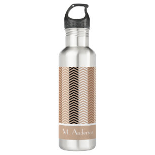 Sophisticated Brown Chevron Stripes With Name 710 Ml Water Bottle