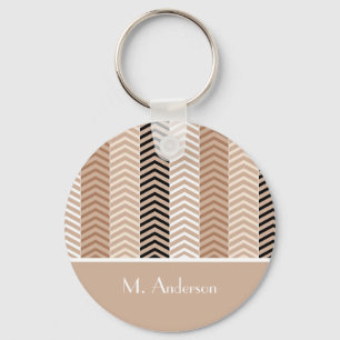 Sophisticated Brown Chevron Stripes With Name Key Ring