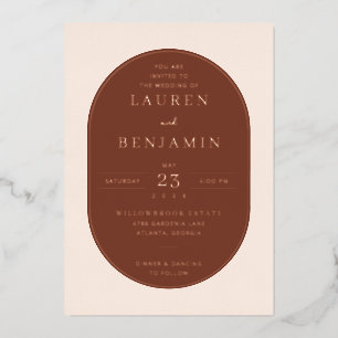 Sophisticated Brown Oval Wedding Invitation