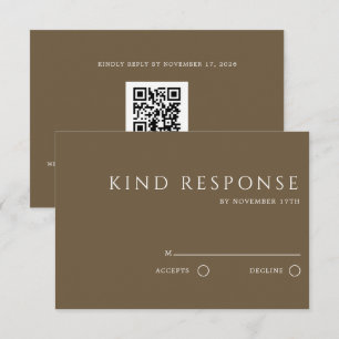 Sophisticated Brown QR Code Elegant Wedding RSVP Card