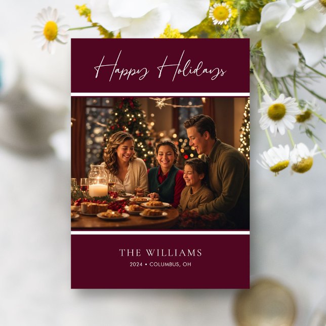 Sophisticated Burgundy Accented Personalised Photo Holiday Card (Sophisticated Burgundy Accented Personalized Photo Holiday Card)