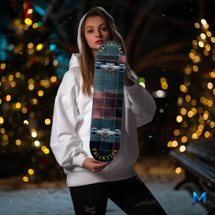 Sophisticated Burgundy and Teal Tartan Deck Skateboard