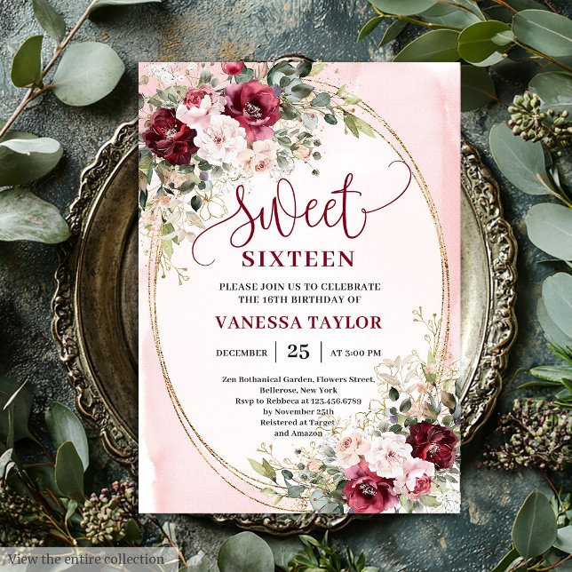 Sophisticated Burgundy Blush Sweet Sixteen Invites (Sophisticated Burgundy Blush Sweet Sixteen Invitation

)