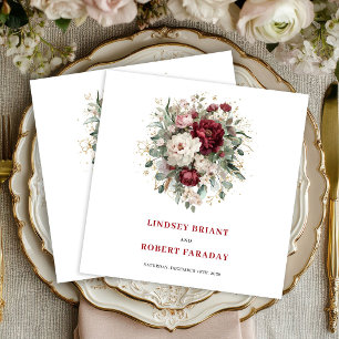 Sophisticated Burgundy Floral Bohemian Gold Napkin
