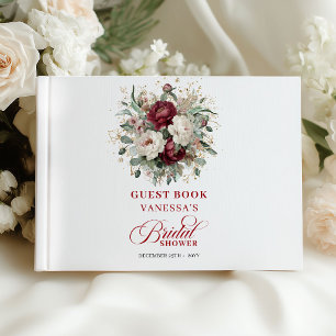 Sophisticated Burgundy Floral Bridal Shower Guest  Book