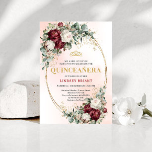 Sophisticated Burgundy Floral Gold Quince Invite