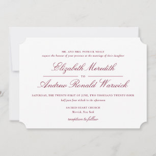 Sophisticated Burgundy Red and White Lace Script Invitation