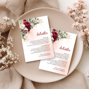 Sophisticated Burgundy White Floral Gold Details  Enclosure Card