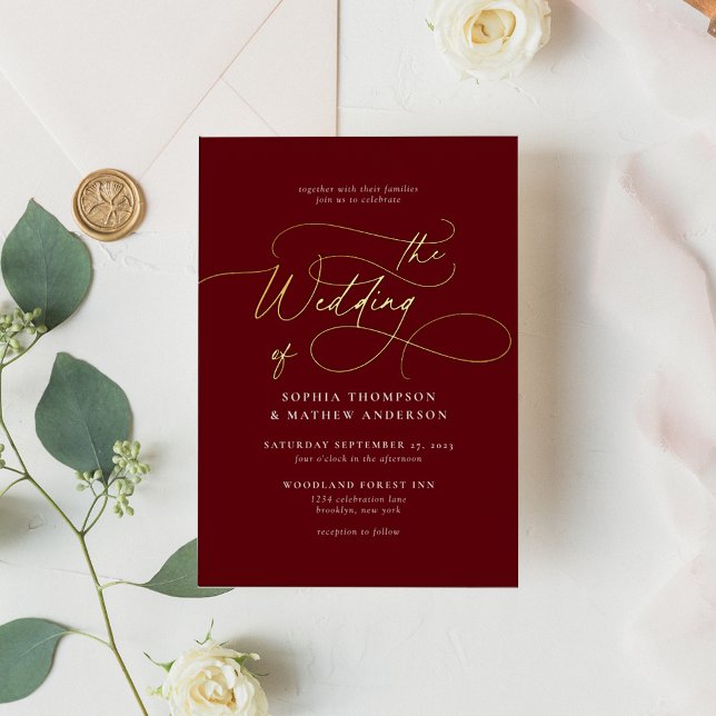 Sophisticated Calligraphy Burgundy Gold Wedding (Creator Uploaded)