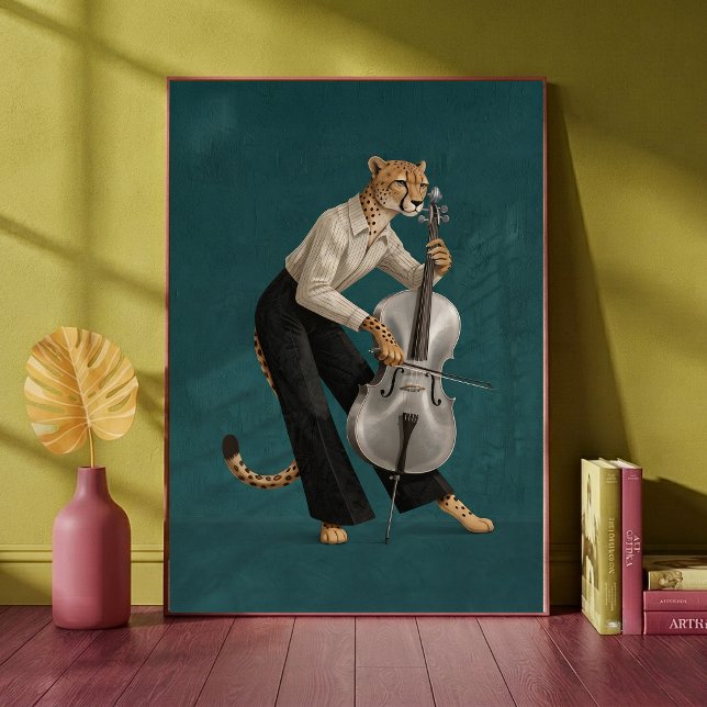 Sophisticated Cheetah Playing Cello Musical  Poster (Creator Uploaded)