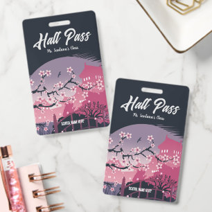 Sophisticated Cherry Blossom Hall Pass ID Badge