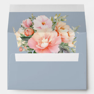 Sophisticated Chic Elegant Peony Dust Blue Wedding Envelope