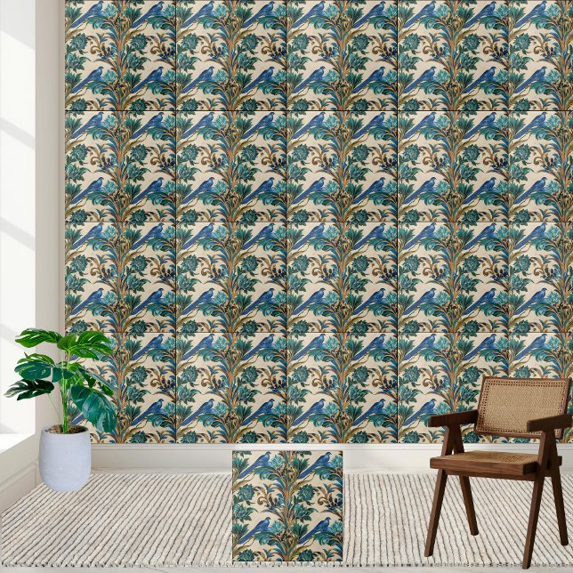 Sophisticated Chinoiserie Bird and Floral Pattern  Tile (Sophisticated Chinoiserie Bird and Floral Pattern Ceramic Tile)