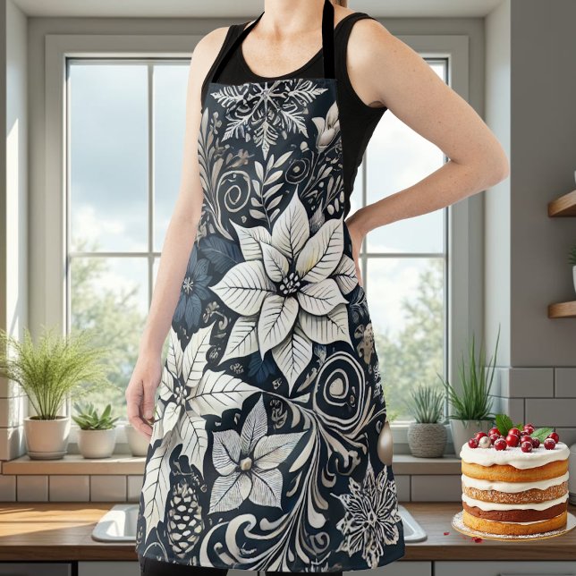 Sophisticated Christmas Holiday Poinsettia Apron (Creator Uploaded)