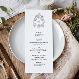 Sophisticated Classic Script Black & White Wedding Programme