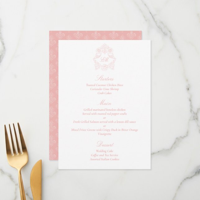 Sophisticated Classic Script Blush Pink Menu (Front/Back In Situ)