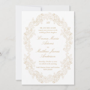 Sophisticated Classic Script Champagne Wedding Invitation