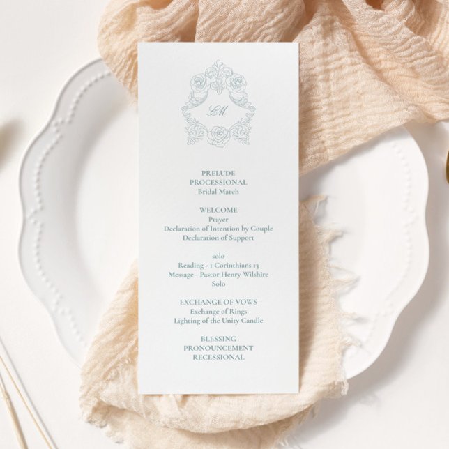 Sophisticated Classic Script Dusty Blue Wedding Programme (Creator Uploaded)