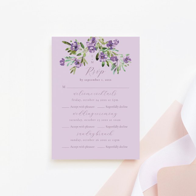 Sophisticated Classic Violet Floral Multi Event RSVP Card (Creator Uploaded)