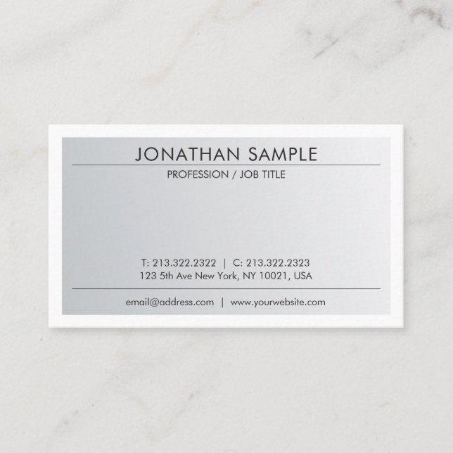 Sophisticated Clean Design Trendy Silver Look Business Card (Front)
