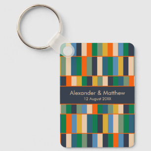 Sophisticated Colourful Retro Geo Personalised Key Ring
