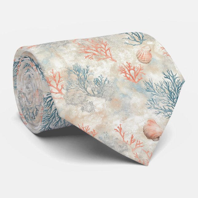 Sophisticated Coral Branches - Soft Seashell Tie (Rolled)