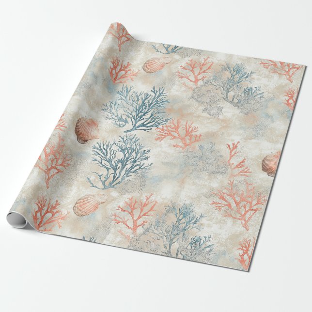 Sophisticated Coral Branches - Soft Seashell Wrapping Paper (Unrolled)