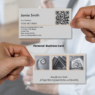 Sophisticated Custom Images QR Code Grey  Business Card