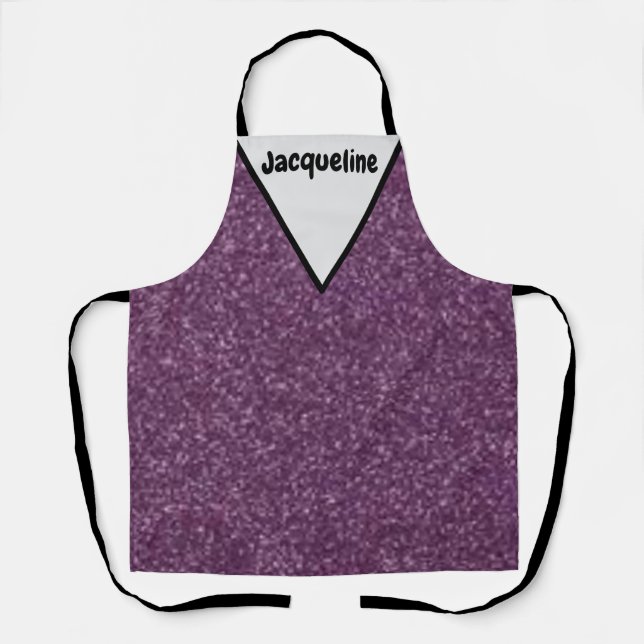 Sophisticated Custom Name Glittery Look Ladies  Apron (Front)