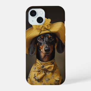 Sophisticated Dachshund in Yellow iPhone 15 Case