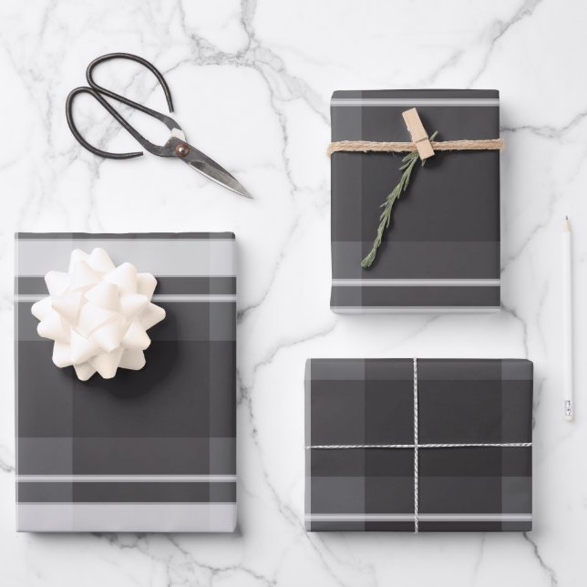Sophisticated Dark Gray Madras Plaid Gift Wrapping Paper Sheet (Front)