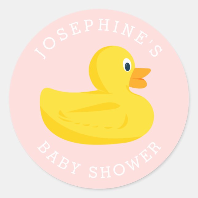 Sophisticated Duck Baby Shower Pink Custom Colour Classic Round Sticker (Front)