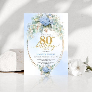 Sophisticated Dusty Blue Botanical 80th Birthday  Invitation