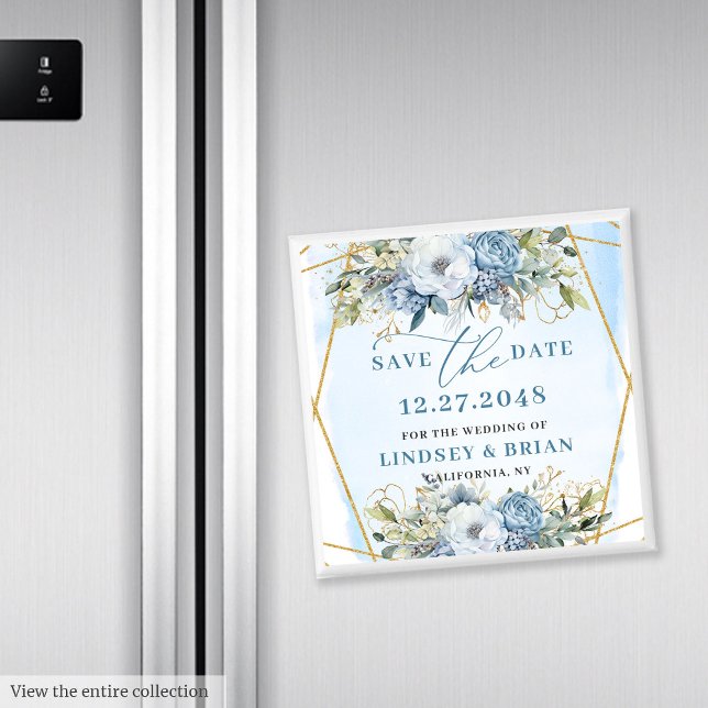 Sophisticated Dusty Blue Peonies Save the Date Magnet (Sophisticated Dusty Blue Peonies Save the Date)