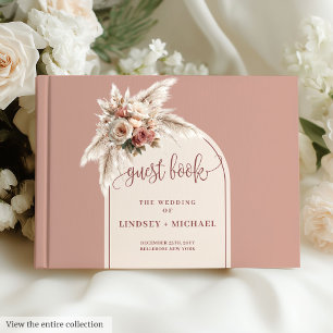 Sophisticated Dusty Pink Pampas Arch Roses Wedding Guest Book