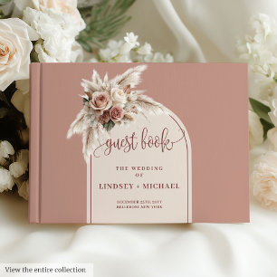 Sophisticated Dusty Pink Pampas Roses Guest Book