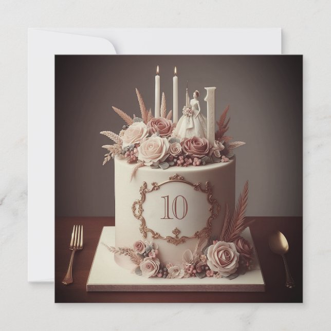 SOPHISTICATED EDITABLE WEDDING ANNIVERSARY CAKE INVITATION (Front)