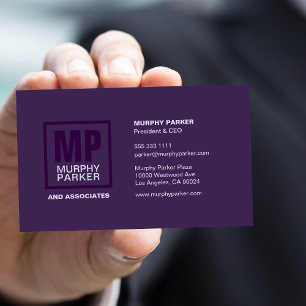 Sophisticated Eggplant Purple Square Monogram Logo Business Card