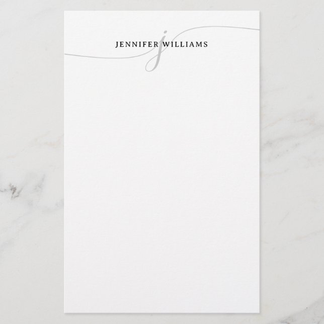 Sophisticated Elegant Black Grey Script Monogram Stationery (Front)