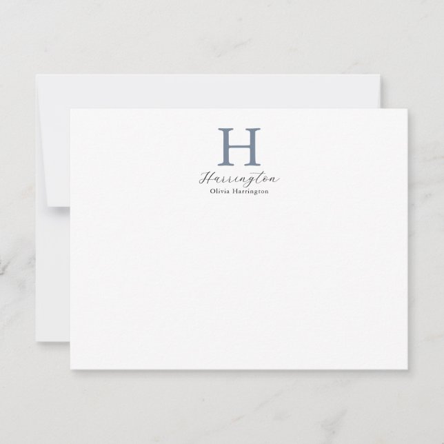 Sophisticated Elegant Dusty Blue Monogram Card (Front)