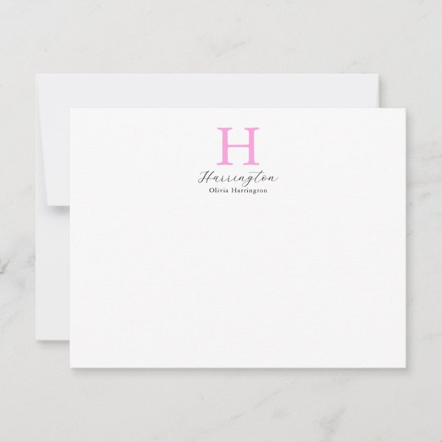 Sophisticated Elegant Hot Pink Monogram Card (Front)