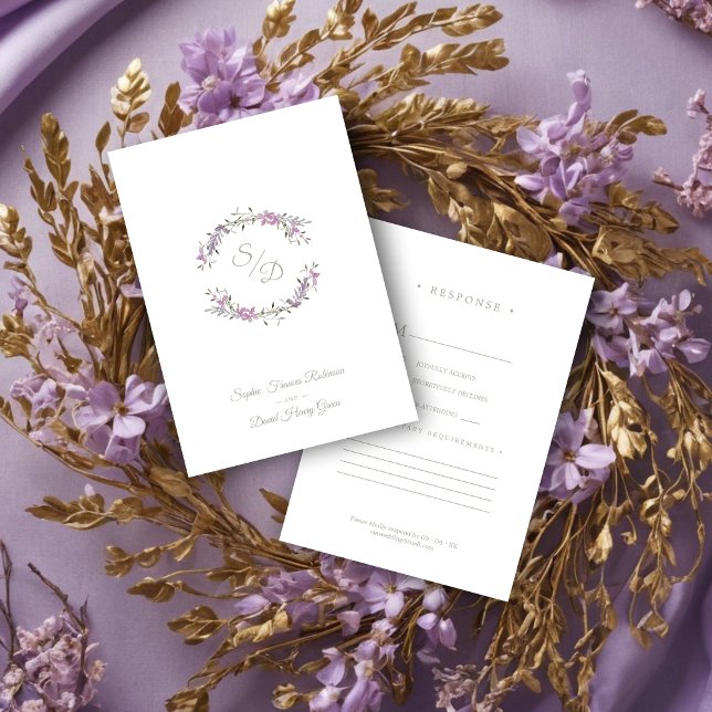 Sophisticated Elegant Lilac Floral Wedding Garland RSVP Card (Sophisticated Elegant Lilac Floral Wedding Garland Response Card.)
