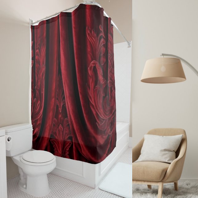 Sophisticated Elegant Luxury Maroon Velvet Wedding Shower Curtain (Creator Uploaded)