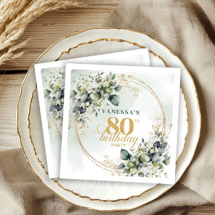 Sophisticated Eucalyptus Green 80th Birthday Napki Napkin