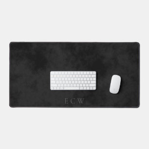 Sophisticated Faux Stamp Triple Monongram on Black Desk Mat