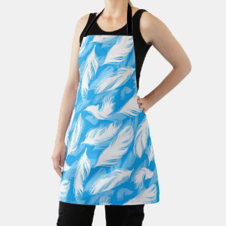 Sophisticated Feather Design On A Bright Blue Apron