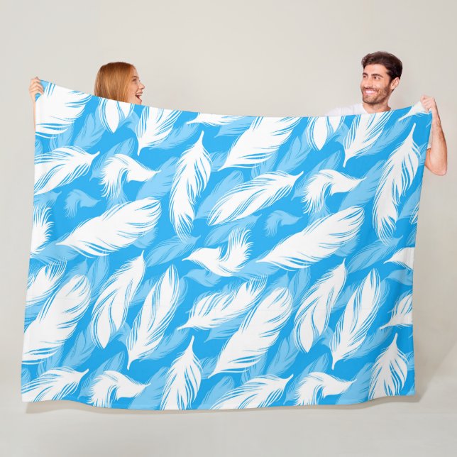 Sophisticated Feather Design On A Bright Blue  Fleece Blanket (In Situ)