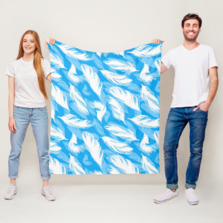 Sophisticated Feather Design On A Bright Blue  Fleece Blanket